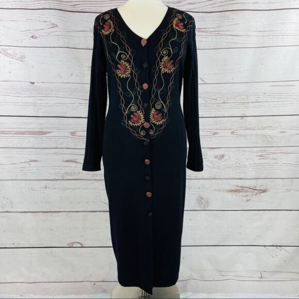 Carole Little vintage sweater embroidery long sleeve dress